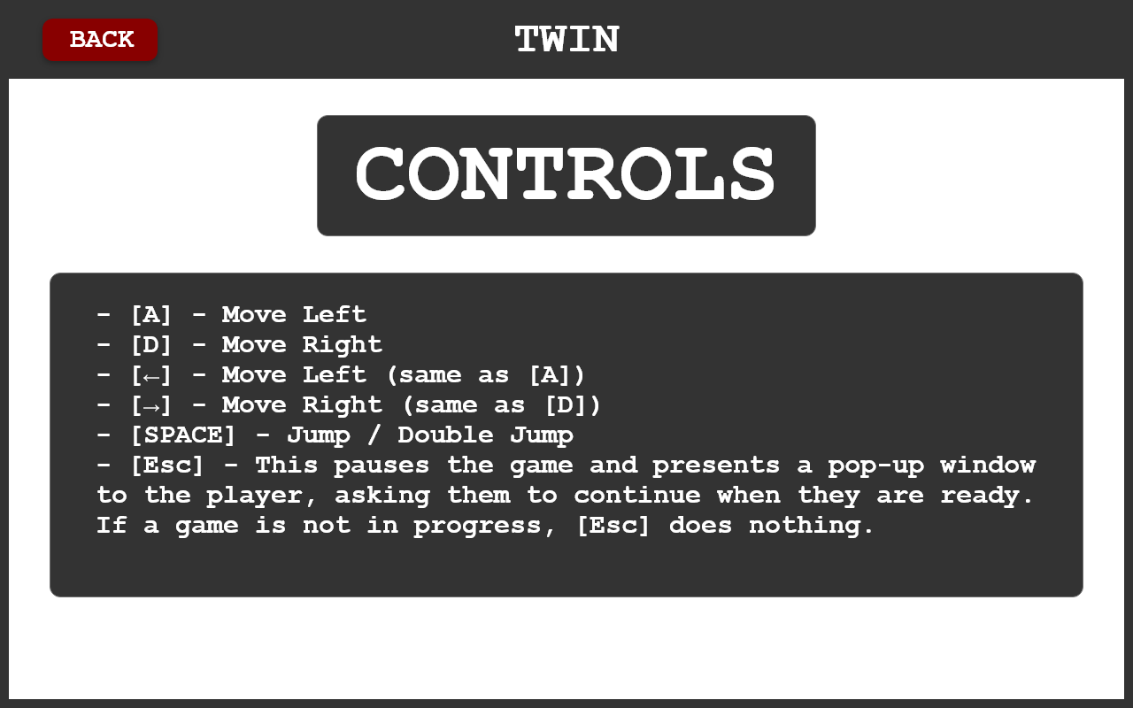 Twin game controls screen