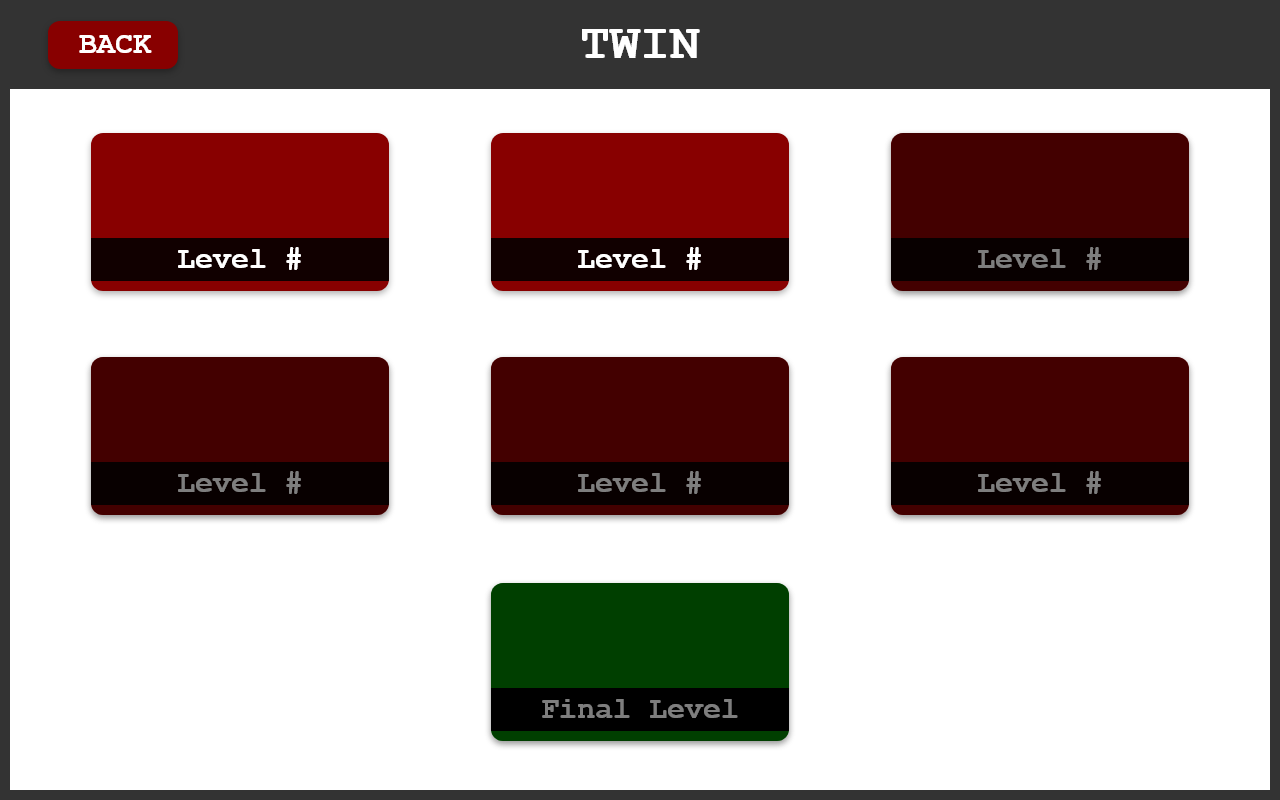 Twin game level selection screen